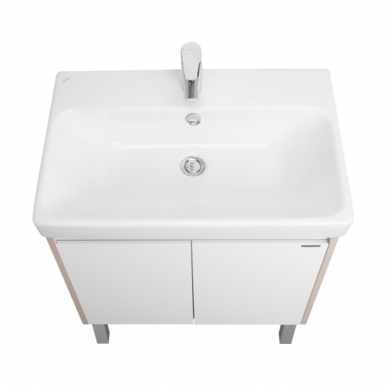 Тумба с раковиной АКВАТОН Сканди 70 белая глянцевая, дуб верона