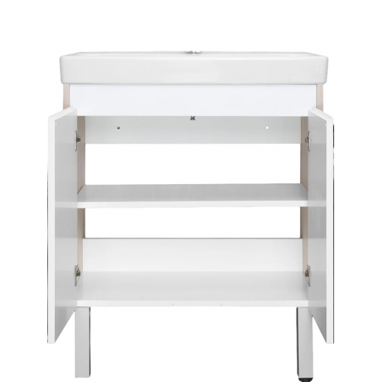 Тумба с раковиной АКВАТОН Сканди 70 белая глянцевая, дуб верона