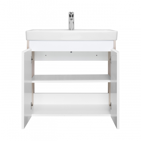 Тумба с раковиной АКВАТОН Сканди 70 белая глянцевая, дуб верона