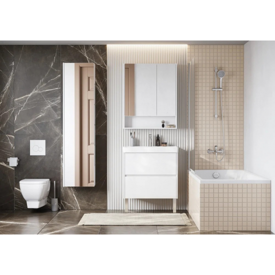 Тумба с раковиной АКВАТОН Сканди 70 белый глянец, белый матовый