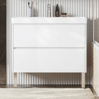 Тумба с раковиной АКВАТОН Сканди 90 белый глянец, белый матовый