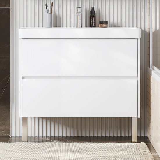 Тумба с раковиной АКВАТОН Сканди 90 белый глянец, белый матовый