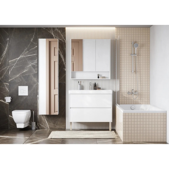 Тумба с раковиной АКВАТОН Сканди 90 белый глянец, белый матовый