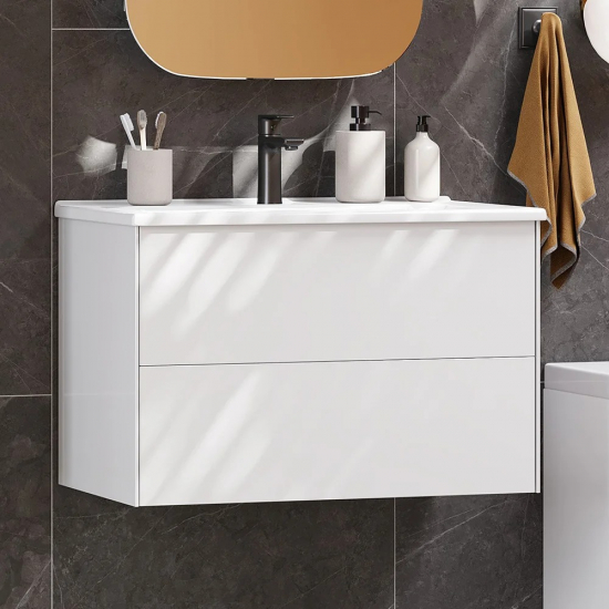 Тумба с раковиной АКВАТОН Сохо 75 подвесная, белая глянцевая