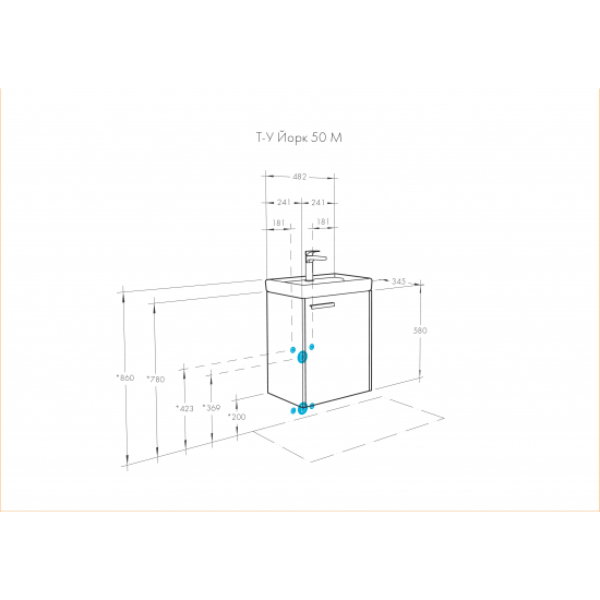 Тумба с раковиной АКВАТОН Йорк 50 М белый/выбеленное дерево
