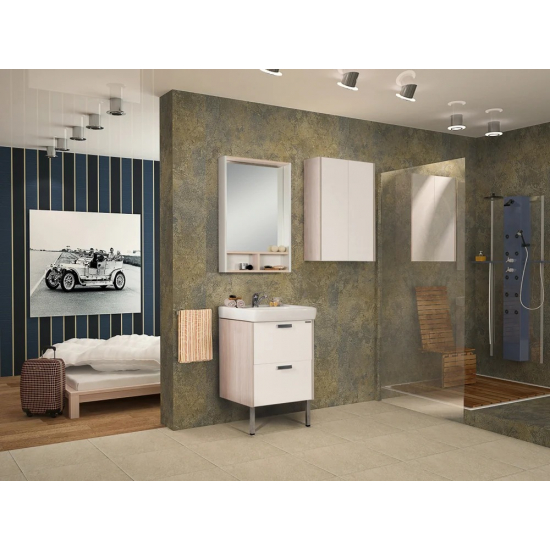 Тумба с раковиной АКВАТОН Йорк 55 белый/ясень фабрик