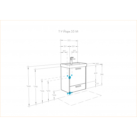 Тумба с раковиной АКВАТОН Йорк 55 М белый/ясень фабрик