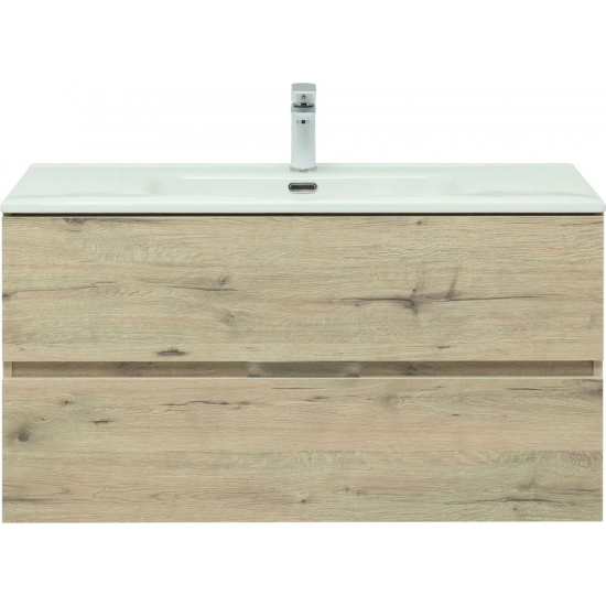 Тумба с раковиной AQUANET Алвита New 100 подвесная, 2 ящика, дуб веллингтон белый