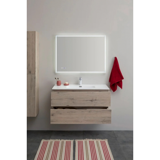 Тумба с раковиной AQUANET Алвита New 100 подвесная, 2 ящика, дуб веллингтон белый