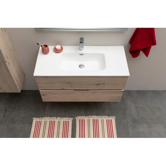 Тумба с раковиной AQUANET Алвита New 100 подвесная, 2 ящика, дуб веллингтон белый