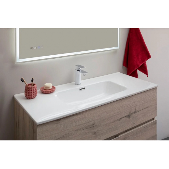 Тумба с раковиной AQUANET Алвита New 100 подвесная, 2 ящика, дуб веллингтон белый