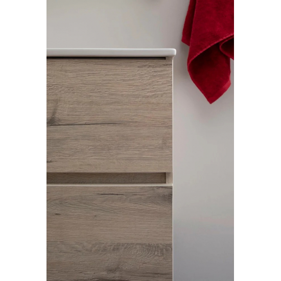 Тумба с раковиной AQUANET Алвита New 100 подвесная, 2 ящика, дуб веллингтон белый