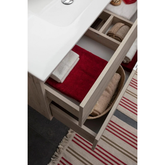 Тумба с раковиной AQUANET Алвита New 100 подвесная, 2 ящика, дуб веллингтон белый