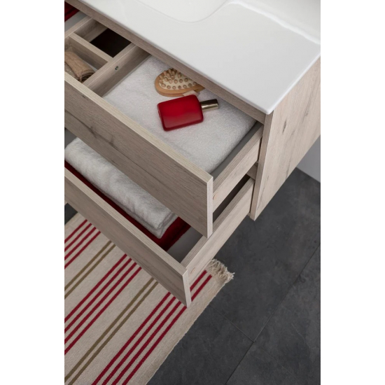 Тумба с раковиной AQUANET Алвита New 100 подвесная, 2 ящика, дуб веллингтон белый