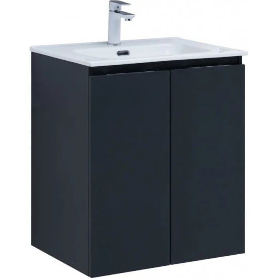 Тумба с раковиной AQUANET Алвита New 60 подвесная, 2 дверцы, антрацит