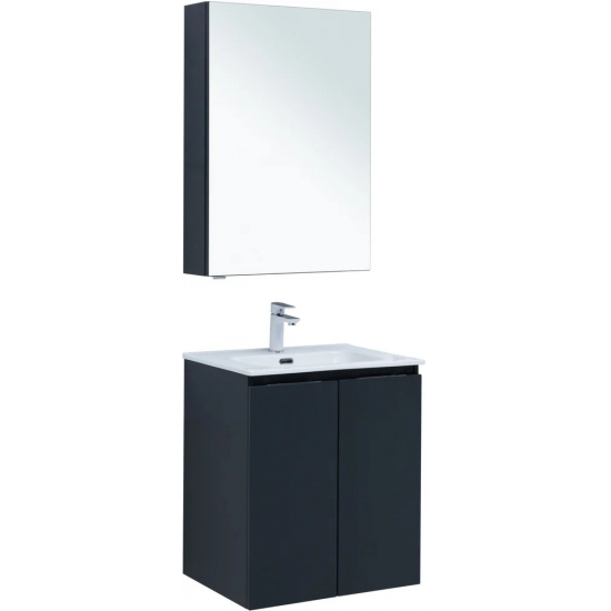 Тумба с раковиной AQUANET Алвита New 60 подвесная, 2 дверцы, антрацит