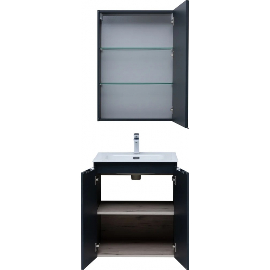 Тумба с раковиной AQUANET Алвита New 60 подвесная, 2 дверцы, антрацит