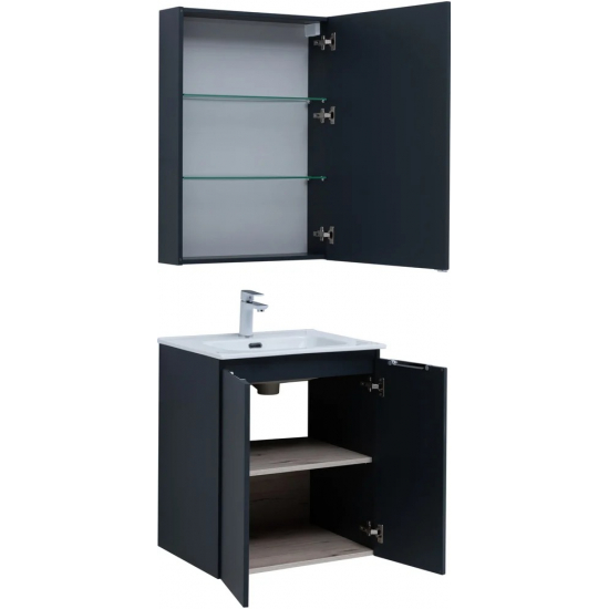 Тумба с раковиной AQUANET Алвита New 60 подвесная, 2 дверцы, антрацит