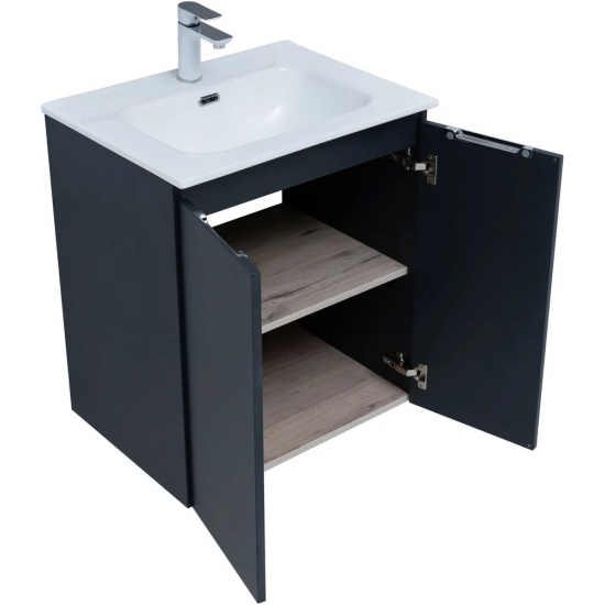 Тумба с раковиной AQUANET Алвита New 60 подвесная, 2 дверцы, антрацит