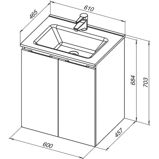 Тумба с раковиной AQUANET Алвита New 60 подвесная, 2 дверцы, антрацит