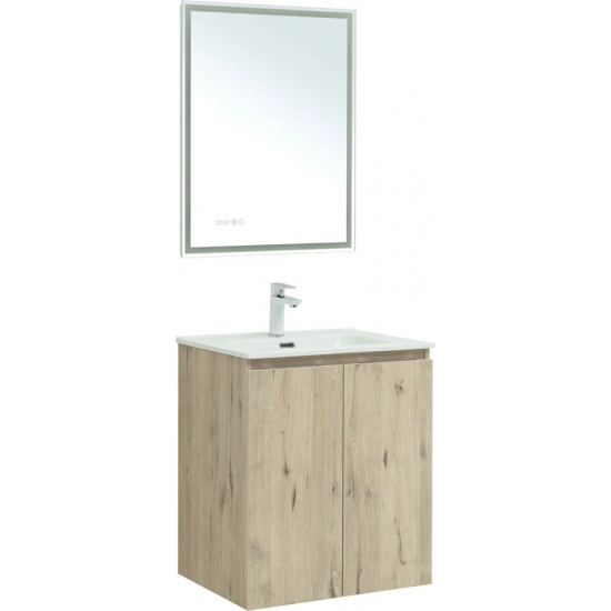 Тумба с раковиной AQUANET Алвита New 60 подвесная, 2 дверцы, дуб веллингтон белый