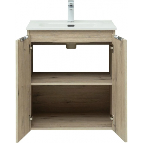 Тумба с раковиной AQUANET Алвита New 60 подвесная, 2 дверцы, дуб веллингтон белый