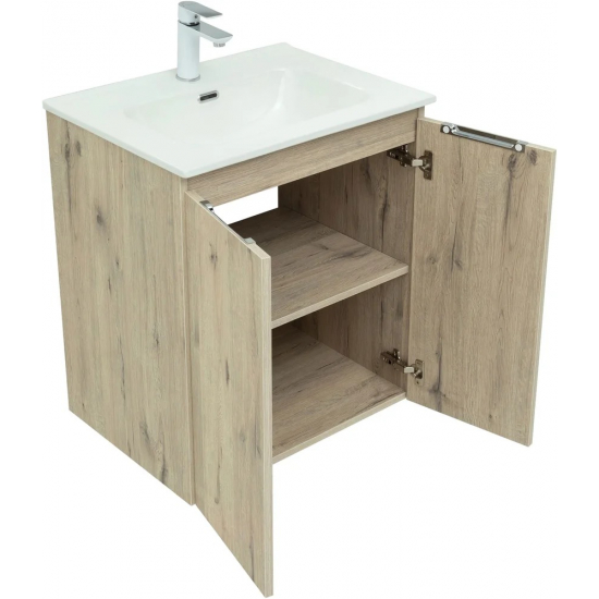 Тумба с раковиной AQUANET Алвита New 60 подвесная, 2 дверцы, дуб веллингтон белый
