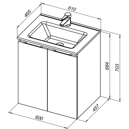 Тумба с раковиной AQUANET Алвита New 60 подвесная, 2 дверцы, дуб веллингтон белый