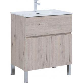 Тумба с раковиной AQUANET Алвита New 70 напольная, 1 ящик, 2 дверцы, дуб веллингтон белый