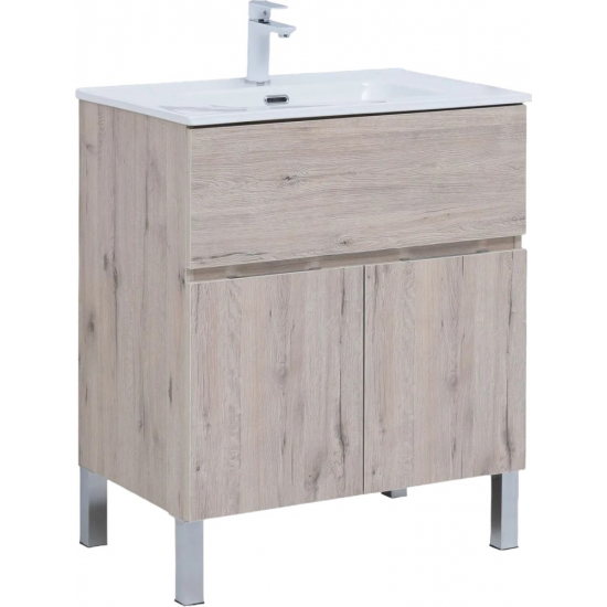 Тумба с раковиной AQUANET Алвита New 70 напольная, 1 ящик, 2 дверцы, дуб веллингтон белый