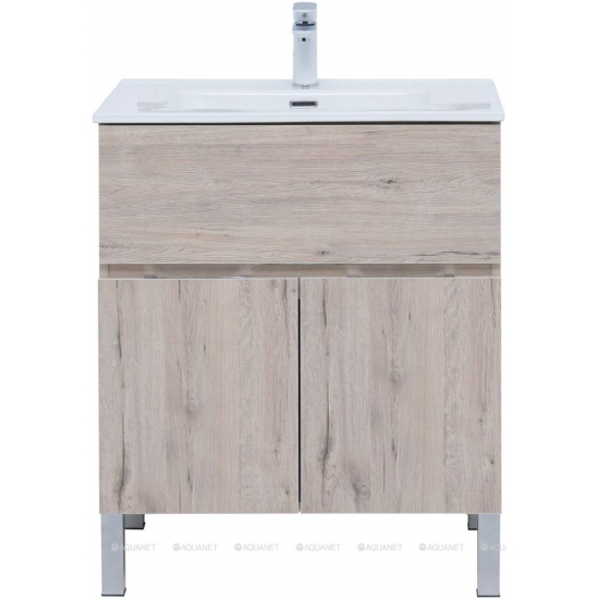 Тумба с раковиной AQUANET Алвита New 70 напольная, 1 ящик, 2 дверцы, дуб веллингтон белый