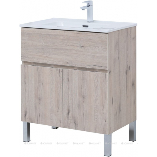 Тумба с раковиной AQUANET Алвита New 70 напольная, 1 ящик, 2 дверцы, дуб веллингтон белый
