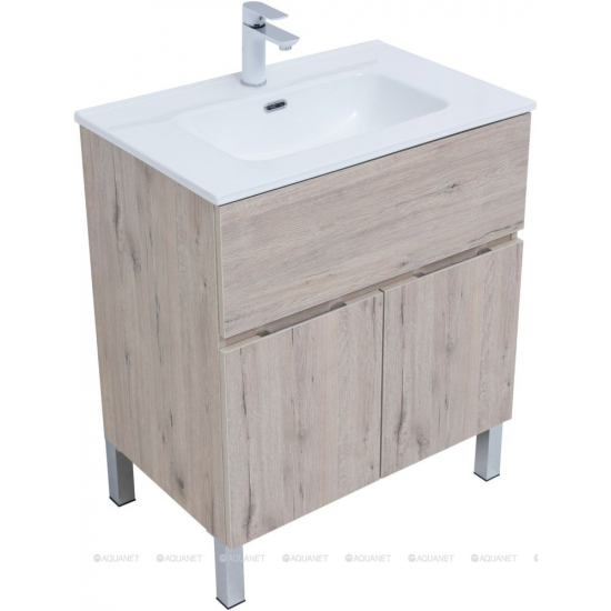 Тумба с раковиной AQUANET Алвита New 70 напольная, 1 ящик, 2 дверцы, дуб веллингтон белый