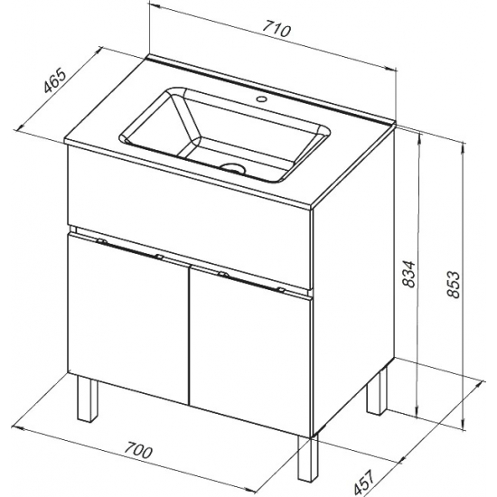 Тумба с раковиной AQUANET Алвита New 70 напольная, 1 ящик, 2 дверцы, дуб веллингтон белый