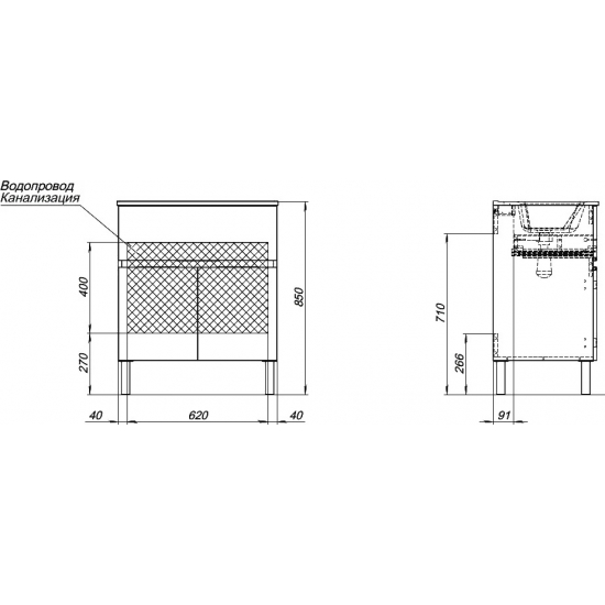 Тумба с раковиной AQUANET Алвита New 70 напольная, 1 ящик, 2 дверцы, дуб веллингтон белый