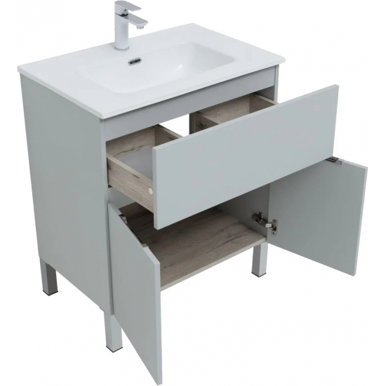 Тумба с раковиной AQUANET Алвита New 70 напольная, 1 ящик, 2 дверцы, серая матовая