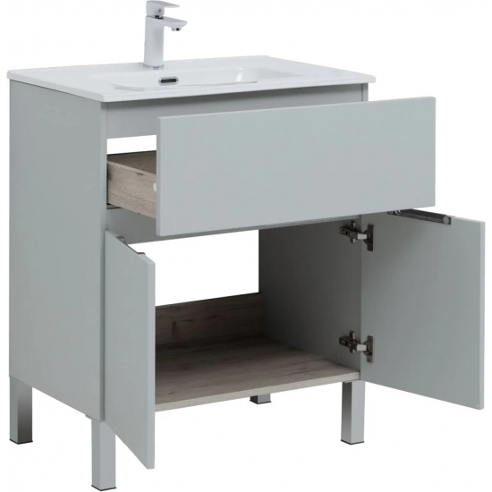 Тумба с раковиной AQUANET Алвита New 70 напольная, 1 ящик, 2 дверцы, серая матовая