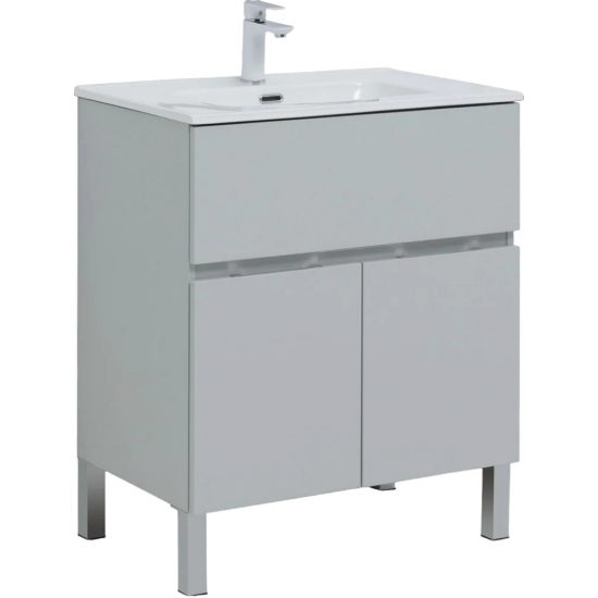 Тумба с раковиной AQUANET Алвита New 70 напольная, 1 ящик, 2 дверцы, серая матовая