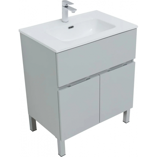 Тумба с раковиной AQUANET Алвита New 70 напольная, 1 ящик, 2 дверцы, серая матовая