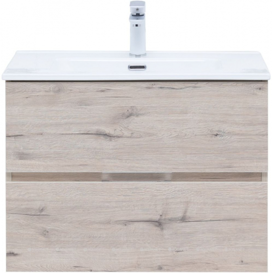 Тумба с раковиной AQUANET Алвита New 70 подвесная, 2 ящика, дуб веллингтон белый