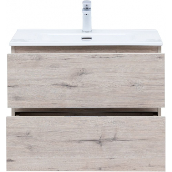 Тумба с раковиной AQUANET Алвита New 70 подвесная, 2 ящика, дуб веллингтон белый