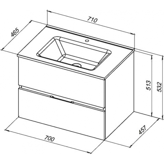 Тумба с раковиной AQUANET Алвита New 70 подвесная, 2 ящика, дуб веллингтон белый