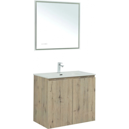 Тумба с раковиной AQUANET Алвита New 80 подвесная, 2 дверцы, дуб веллингтон белый