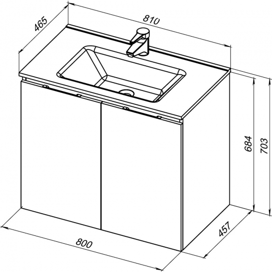 Тумба с раковиной AQUANET Алвита New 80 подвесная, 2 дверцы, дуб веллингтон белый