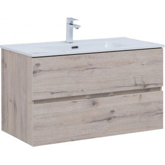 Тумба с раковиной AQUANET Алвита New 90 подвесная, дуб веллингтон белый, 2 ящика