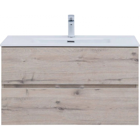 Тумба с раковиной AQUANET Алвита New 90 подвесная, дуб веллингтон белый, 2 ящика