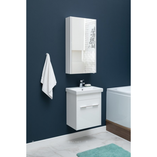 Тумба с раковиной AQUANET Августа Moduo Slim 50 подвесная белая, ручка хром