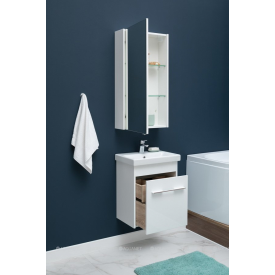 Тумба с раковиной AQUANET Августа Moduo Slim 50 подвесная белая, ручка хром