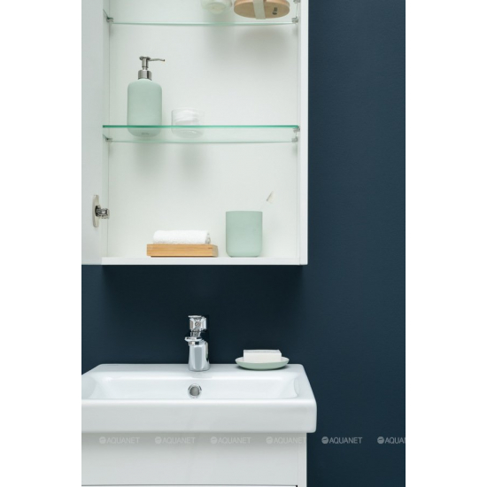 Тумба с раковиной AQUANET Августа Moduo Slim 50 подвесная белая, ручка хром