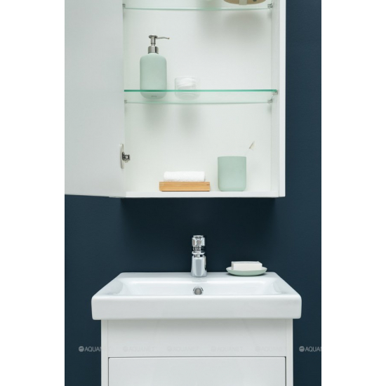 Тумба с раковиной AQUANET Августа Moduo Slim 50 подвесная белая, ручка хром